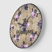 カスタム素朴木の花エレガント紫ユニーク ラージ壁時計 (傾斜)