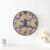 カスタム素朴木の花エレガント紫ユニーク ラージ壁時計 (ホーム)