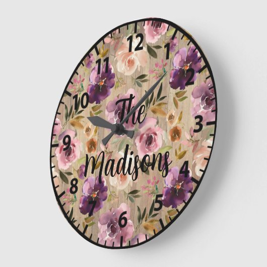 カスタム素朴木の花エレガント紫ユニークL ラージ壁時計 (傾斜)