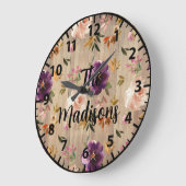 カスタム素朴木の花パープルピンクローズ ラージ壁時計 (傾斜)