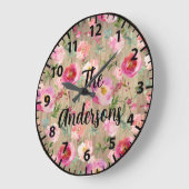 カスタム素朴木の花ピンクと紫のバラ ラージ壁時計 (傾斜)