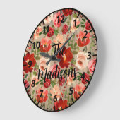 カスタム素朴木の花レッドクリームピンクローズ ラージ壁時計 (傾斜)