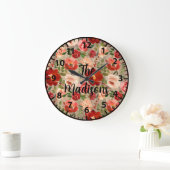 カスタム素朴木の花レッドクリームピンクローズ ラージ壁時計 (ホーム)