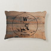 カスタム素朴木の質感と鹿モノグラム アクセントクッション (裏面)