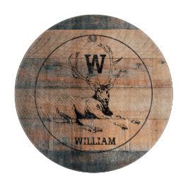 カスタム素朴木の質感と鹿モノグラム カッティングボード