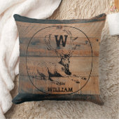 カスタム素朴木の質感と鹿モノグラム クッション (ブランケット)