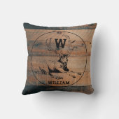 カスタム素朴木の質感と鹿モノグラム クッション (裏面)