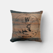 カスタム素朴木の質感と鹿モノグラム クッション (正面)