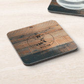 カスタム素朴木の質感と鹿モノグラム コースター (左側)