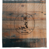 カスタム素朴木の質感と鹿モノグラム シャワーカーテン (正面)