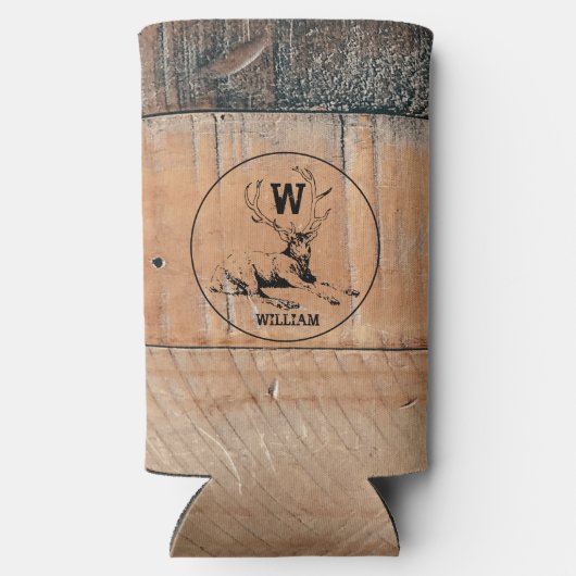 カスタム素朴木の質感と鹿モノグラム スリム缶クーラー (裏面)