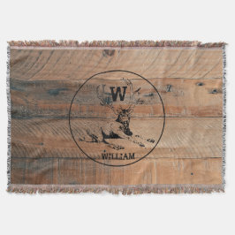 カスタム素朴木の質感と鹿モノグラム スローブランケット