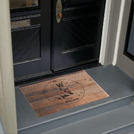 カスタム素朴木の質感と鹿モノグラム ドアマット