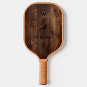 カスタム素朴木の質感と鹿モノグラム ピックルボールラケット (裏面)
