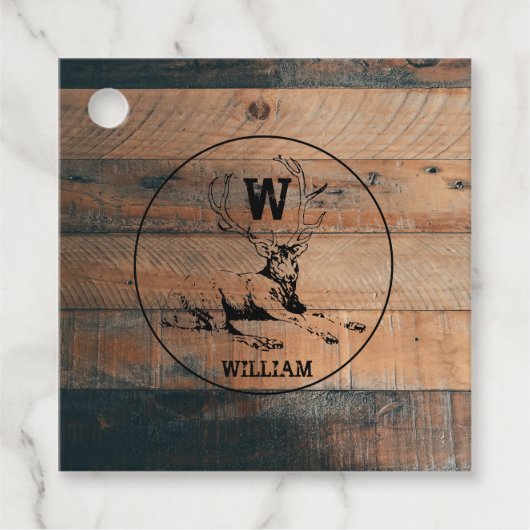 カスタム素朴木の質感と鹿モノグラム フェイバータグ (正面)
