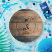 カスタム素朴木の質感と鹿モノグラム ペーパープレート (パーティー)