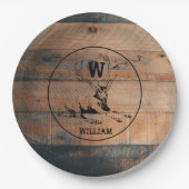 カスタム素朴木の質感と鹿モノグラム ペーパープレート (正面)