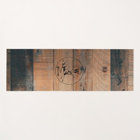 カスタム素朴木の質感と鹿モノグラム ヨガマット (正面(横))