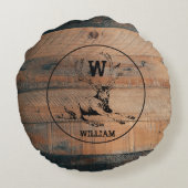 カスタム素朴木の質感と鹿モノグラム ラウンドクッション (裏面)