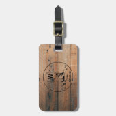カスタム素朴木の質感と鹿モノグラム ラゲッジタグ (正面縦)