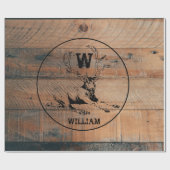 カスタム素朴木の質感と鹿モノグラム ラッピングペーパー (フラット)