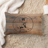 カスタム素朴木の質感と鹿モノグラム ランバークッション (ブランケット)