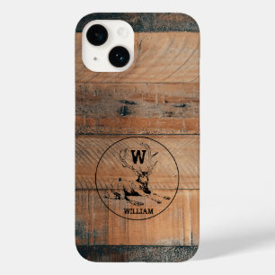 カスタム素朴木の質感と鹿モノグラム Case-Mate iPhone 14ケース