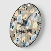 カスタム素朴木花ブルークリーム ラージ壁時計 (傾斜)