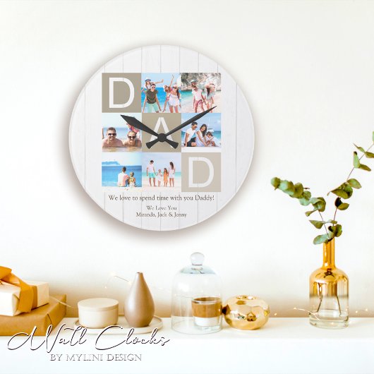 カスタム素朴父の日フォトウォールクロック ラージ壁時計