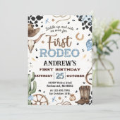 カスタム素朴Cowboy 1st Rodeo誕生日 招待状 (スタンド正面)