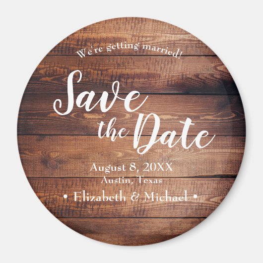 カスタム素朴Save the date Printed Dark Wood マグネット (正面)
