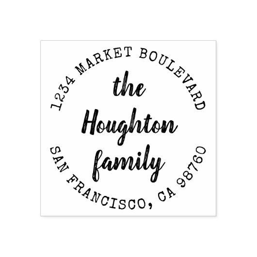 カスタム素朴Script Family Name差出人住所 ラバースタンプ (インプリント)