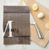 カスタム素朴Script Monogram Name Farmhouse キッチンタオル (四つ折り)