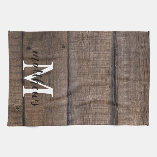 カスタム素朴Script Monogram Name Farmhouse キッチンタオル (横)
