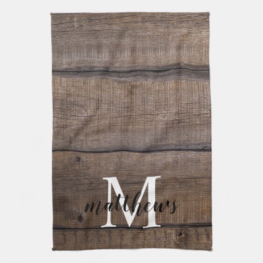 カスタム素朴Script Monogram Name Farmhouse キッチンタオル (縦)