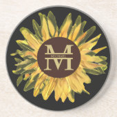 カスタム素朴Sunflower Monogramと名前 コースター (正面)