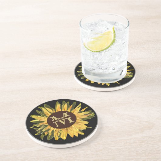 カスタム素朴Sunflower Monogramと名前 コースター (側面)