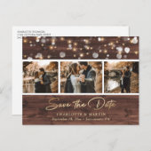 カスタム素朴Woodの写真3結婚日付の保存 案内ポストカード (正面/裏面)