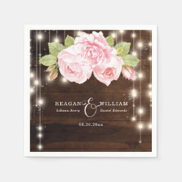 カスタム素朴Wood Stringライトバラ結婚 スタンダードカクテルナプキン