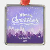 カスタム紫の平和な雪の森のクリスマス メタルオーナメント (正面)