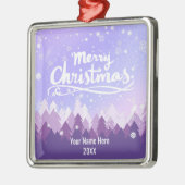 カスタム紫の平和な雪の森のクリスマス メタルオーナメント (左)