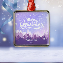 カスタム紫の平和な雪の森のクリスマス メタルオーナメント