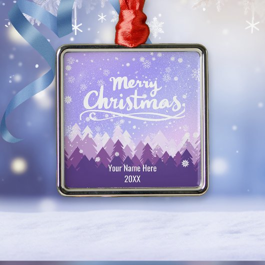 カスタム紫の平和な雪の森のクリスマス メタルオーナメント