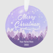 カスタム紫の平和な雪の森メリークリスマス オーナメント (正面)