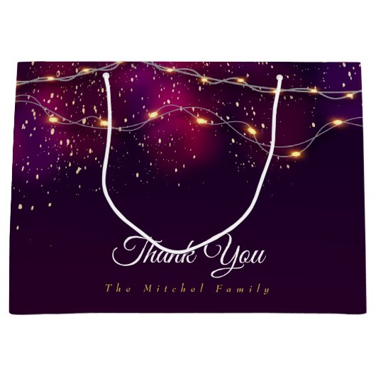 カスタム紫の金ゴールドモダンありがとうクリスマスプレゼント ラージペーパーバッグ (正面)
