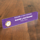 カスタム紫はっきりしたシンプルミニマルモダン時計 デスクネームプレート (側面)