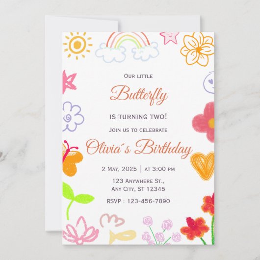 カスタム紫イエロー誕生日招待状 招待状 (正面)