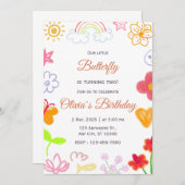 カスタム紫イエロー誕生日招待状 招待状 (正面/裏面)