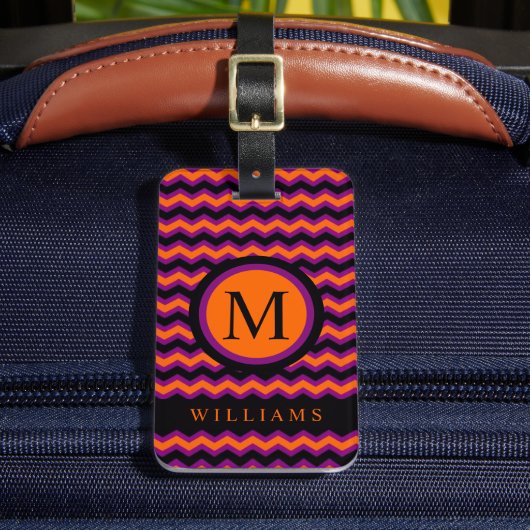カスタム紫オレンジブラックシボロンパターン ラゲッジタグ (正面インサイチュ2)