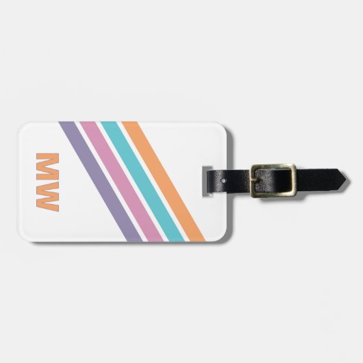 カスタム紫ピンクアクアオレンジレトロストライプズ ラゲッジタグ (正面横)